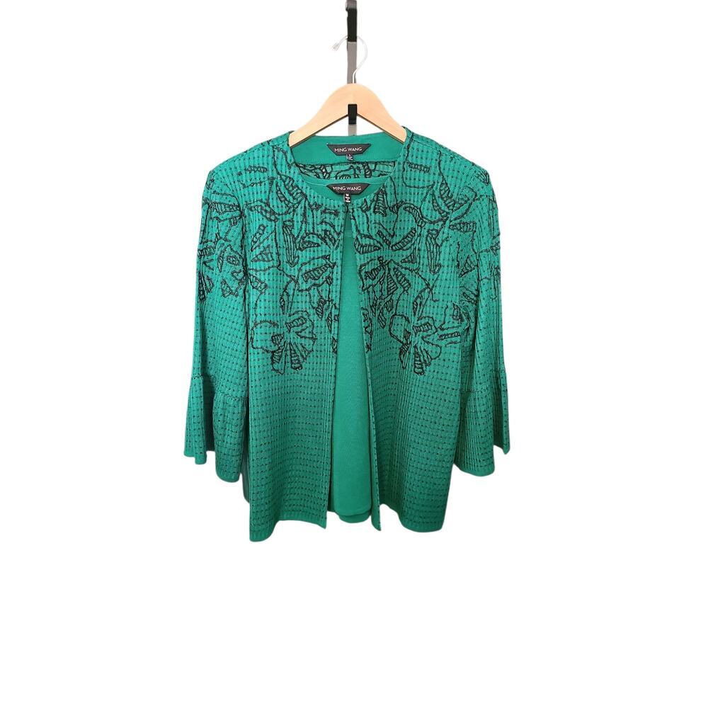 Ming Wang green shell and green black cardigan blazer set sz medium large